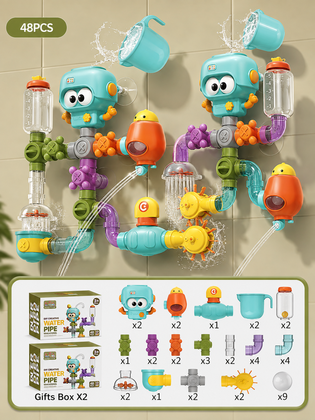 Onsink AquaFlow Builder™ | Baby Bath Toys for Toddlers with Strong Suction Cups