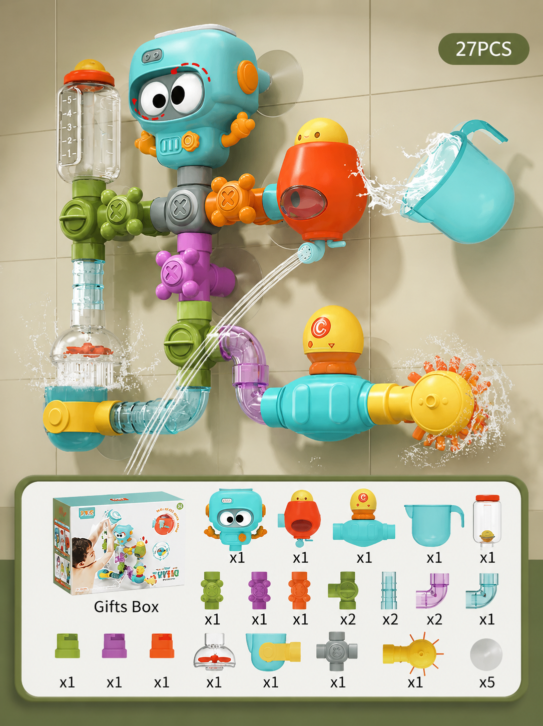 Onsink AquaFlow Builder™ | Baby Bath Toys for Toddlers with Strong Suction Cups