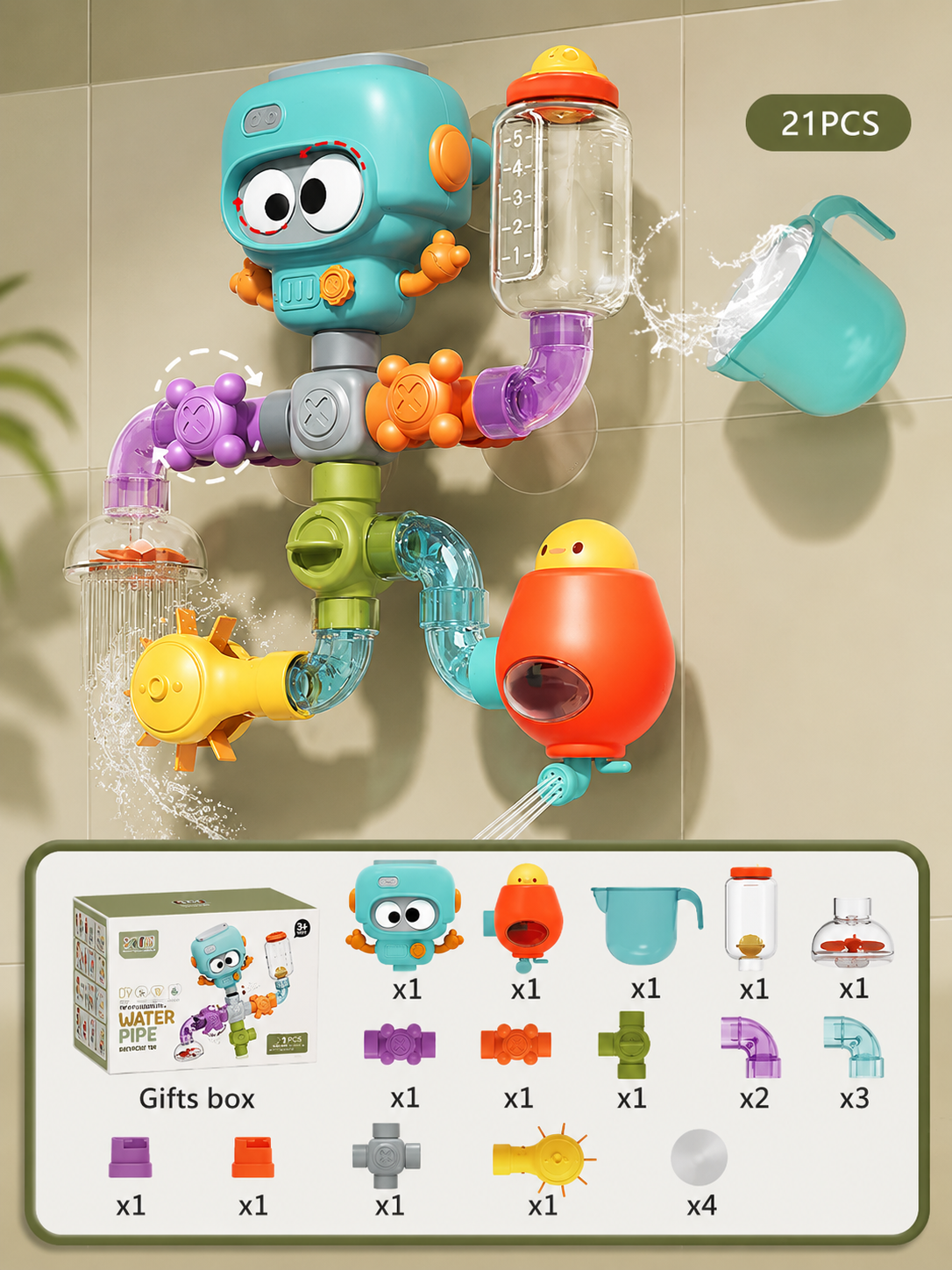 Onsink AquaFlow Builder™ | Baby Bath Toys for Toddlers with Strong Suction Cups