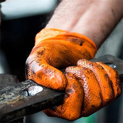 Heavy Duty Orange Nitrile Gloves 8Mil Industrial Disposable Gloves with Diamond Textured Grip for Mechanic Safety & Work Gloves