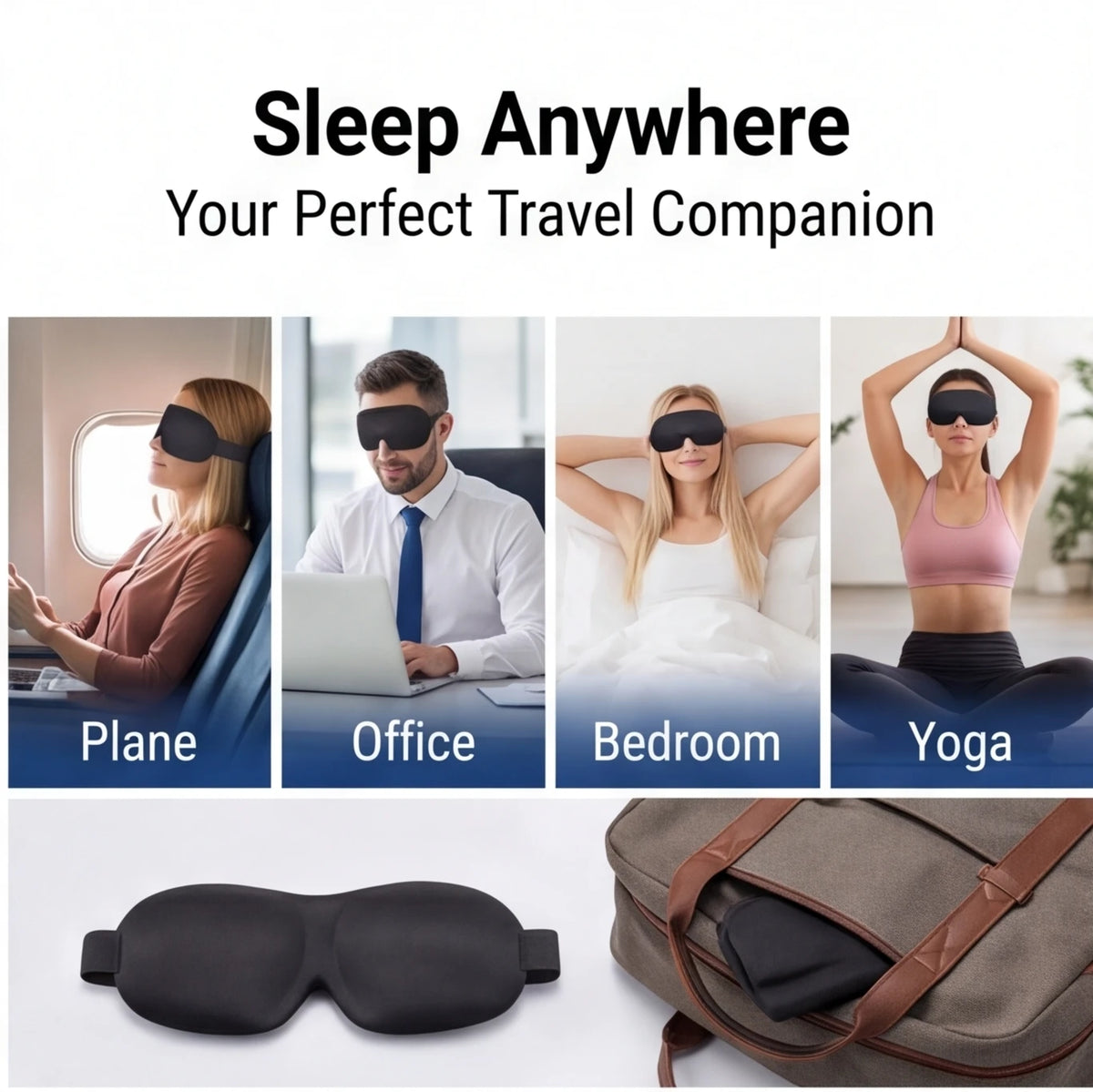 Adjustable 3D Sleep Mask – Breathable & Light-Blocking Design, Allows Airflow, Unisex Fit for Daily Use