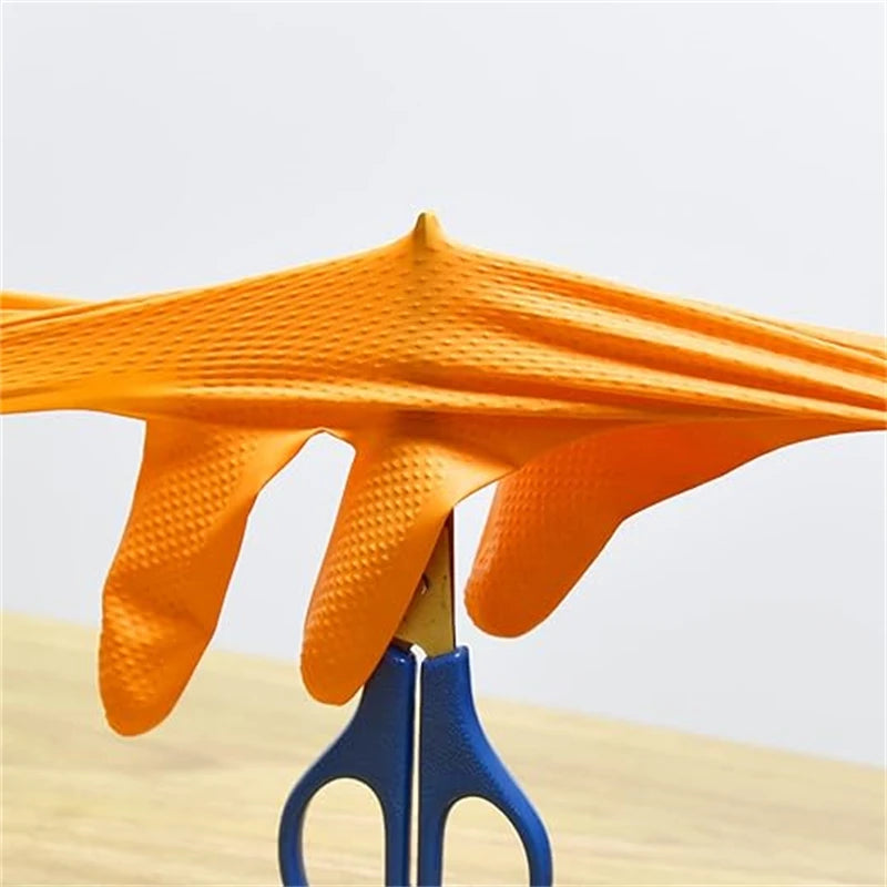 Heavy Duty Orange Nitrile Gloves 8Mil Industrial Disposable Gloves with Diamond Textured Grip for Mechanic Safety & Work Gloves