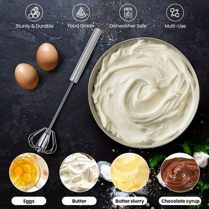 Bowl of whipped cream with eggs, butter, and chocolate syrup on a dark surface